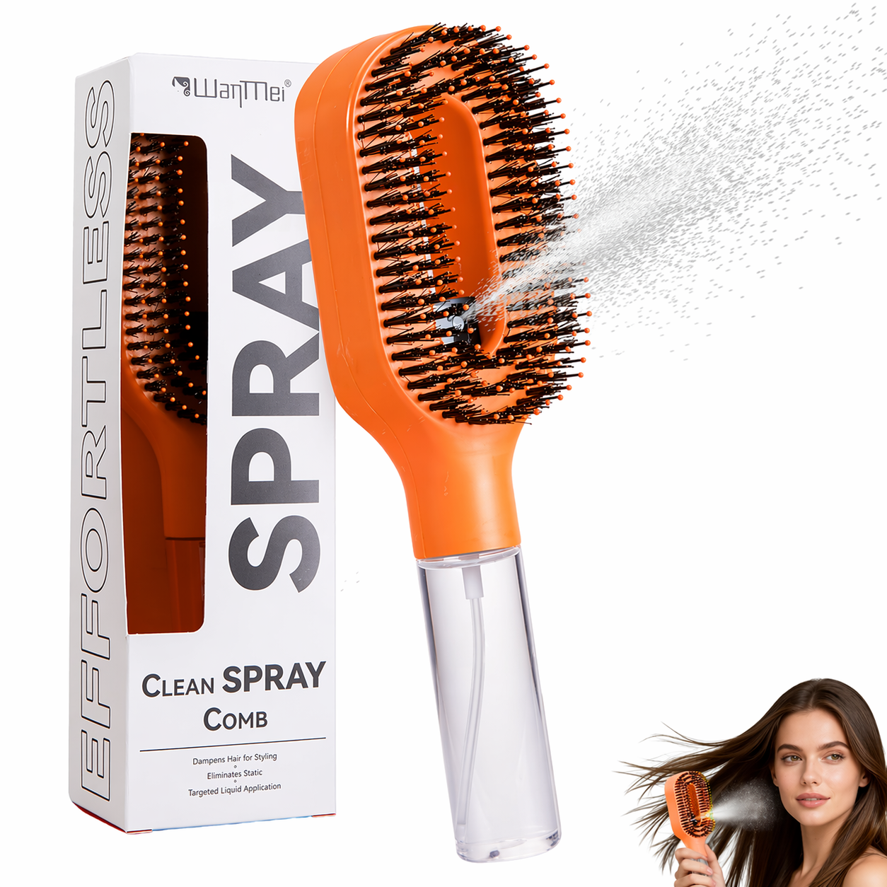 Anti-Frizz Hårborste med One-Click Spray – Slätare & Glansigare Hår Direkt