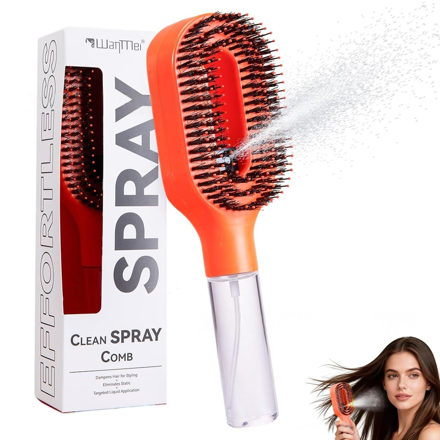 Anti-Frizz Hårborste med One-Click Spray – Slätare & Glansigare Hår Direkt