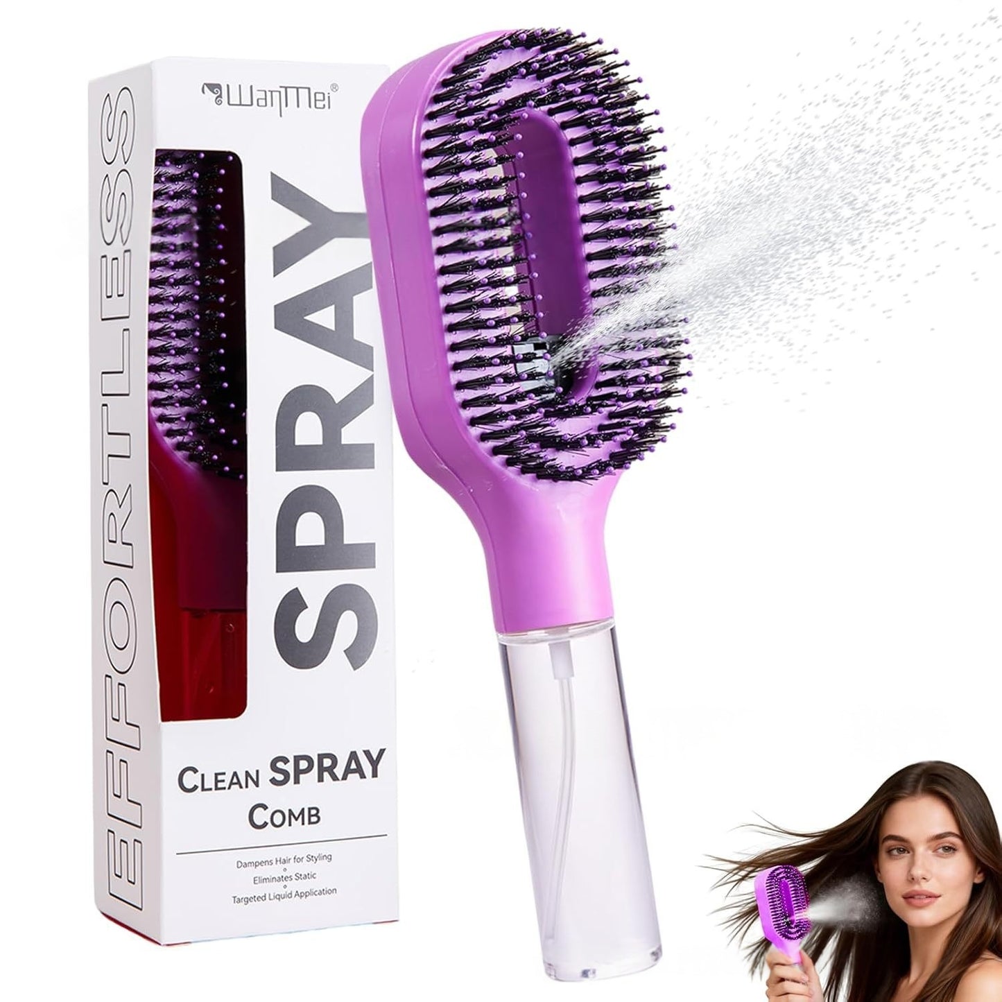 Anti-Frizz Hårborste med One-Click Spray – Slätare & Glansigare Hår Direkt