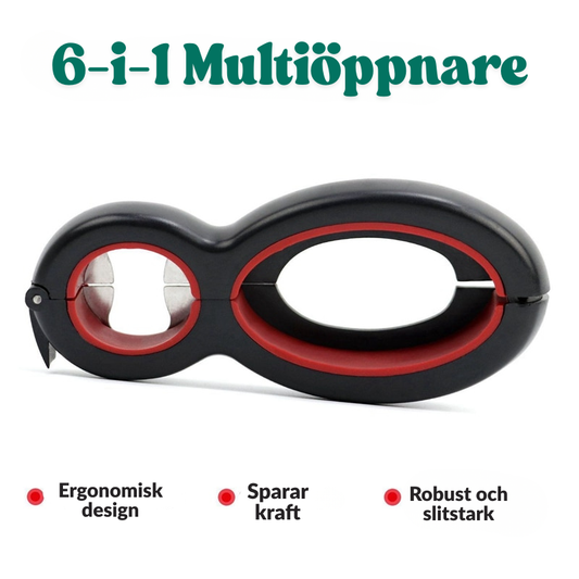 Smidig multifunktionell öppnare 6-i-1 för burkar och flaskor