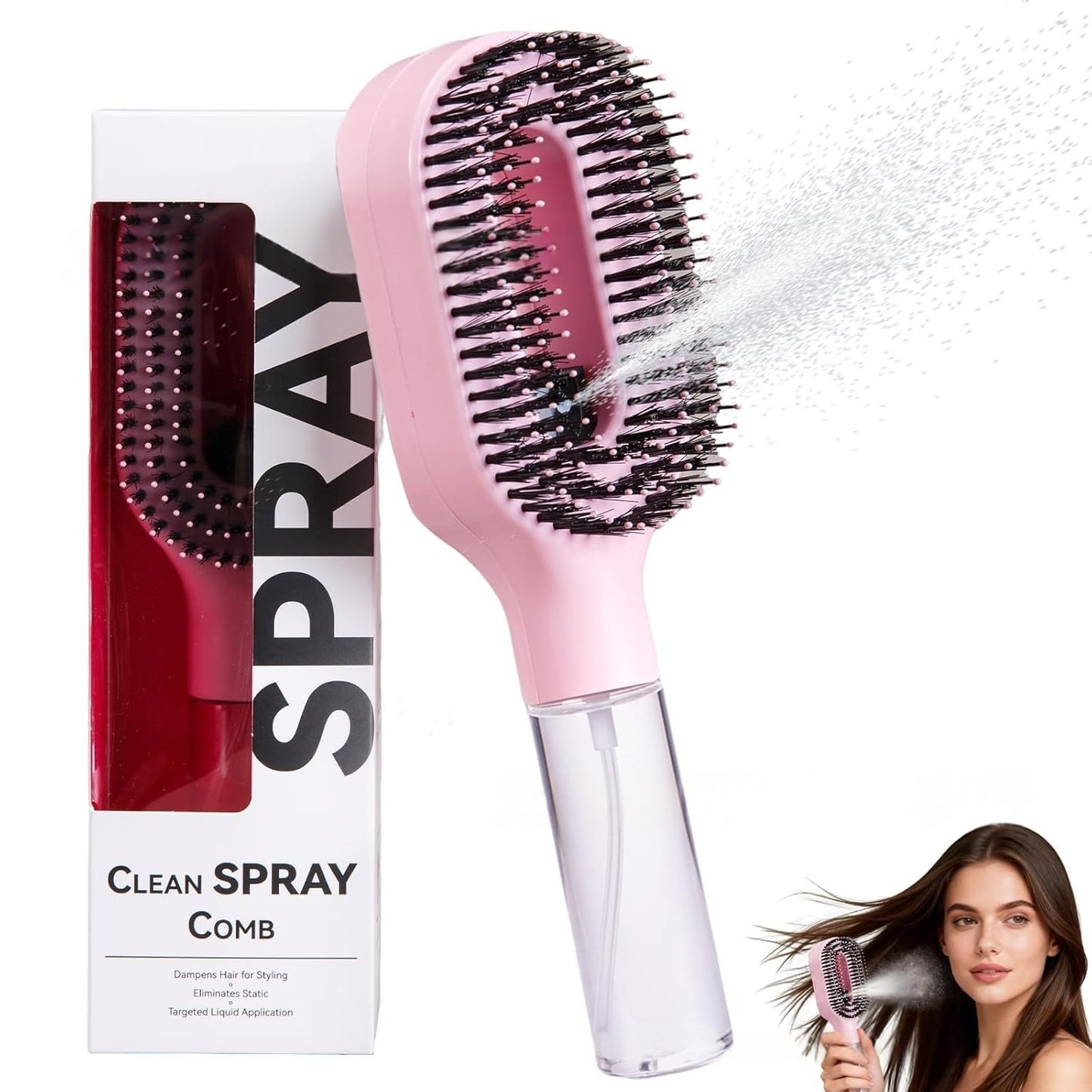 Anti-Frizz Hårborste med One-Click Spray – Slätare & Glansigare Hår Direkt