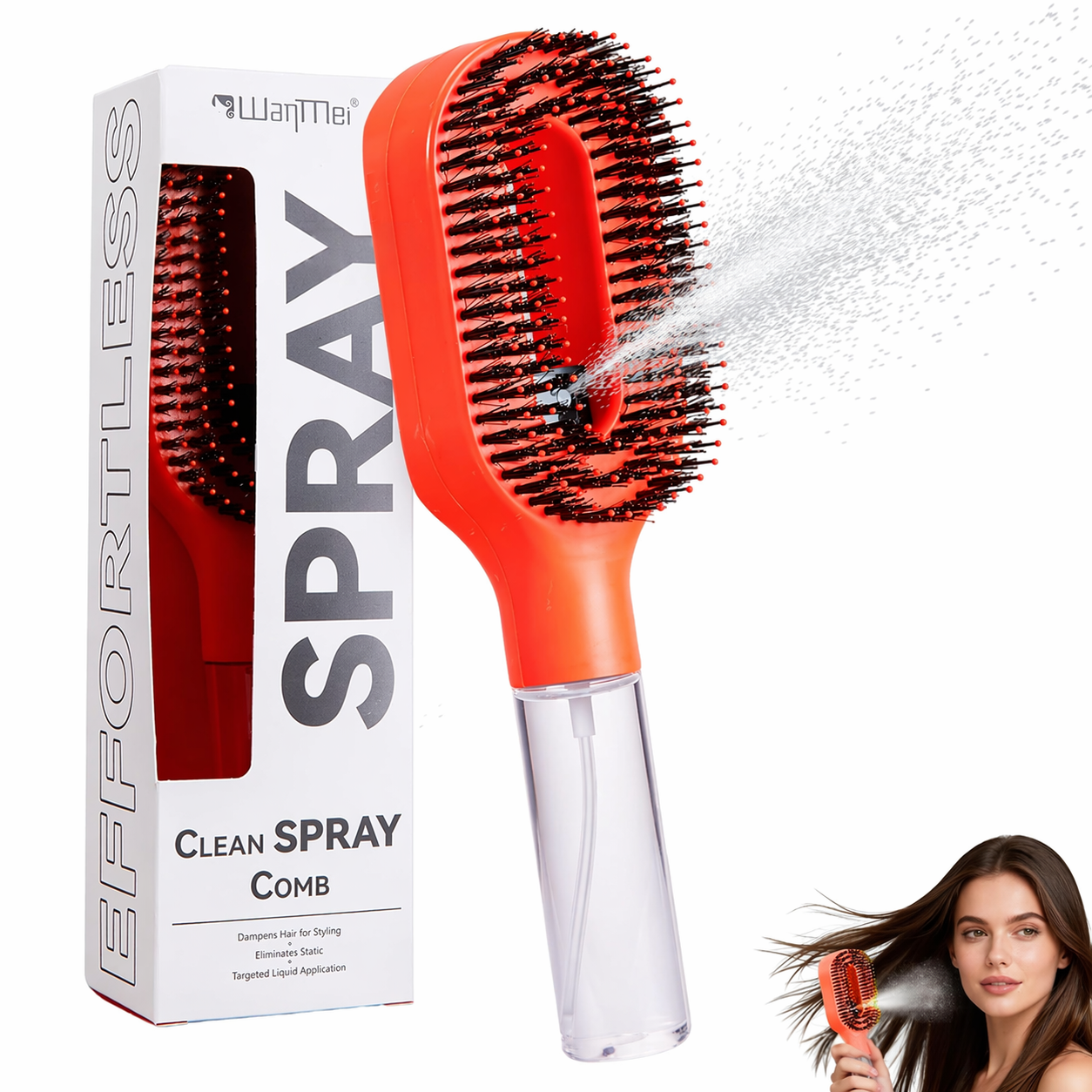 Anti-Frizz Hårborste med One-Click Spray – Slätare & Glansigare Hår Direkt