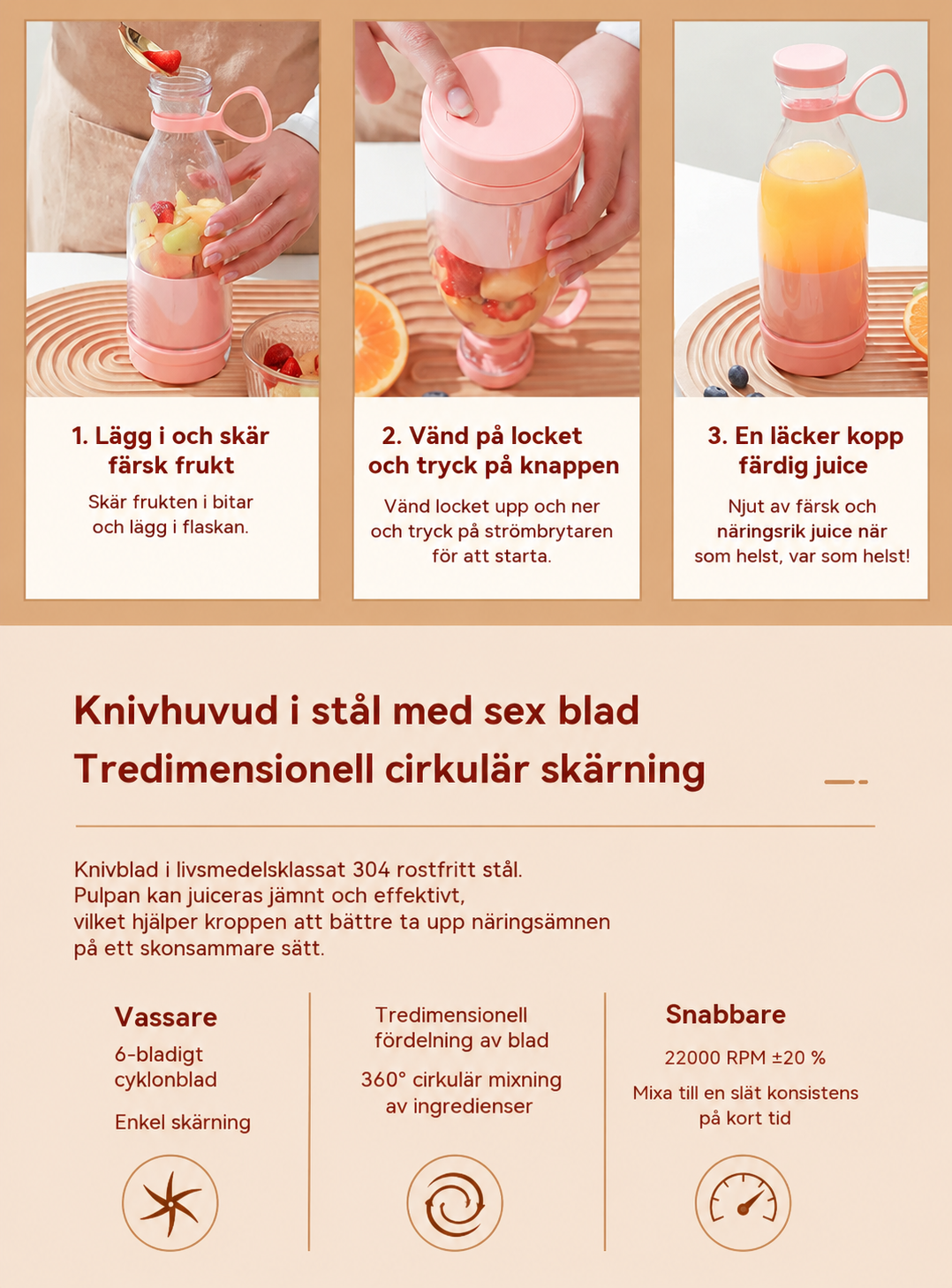 Portabel Juiceblender – Smoothie Mixer för Frukt & Grönsaker
