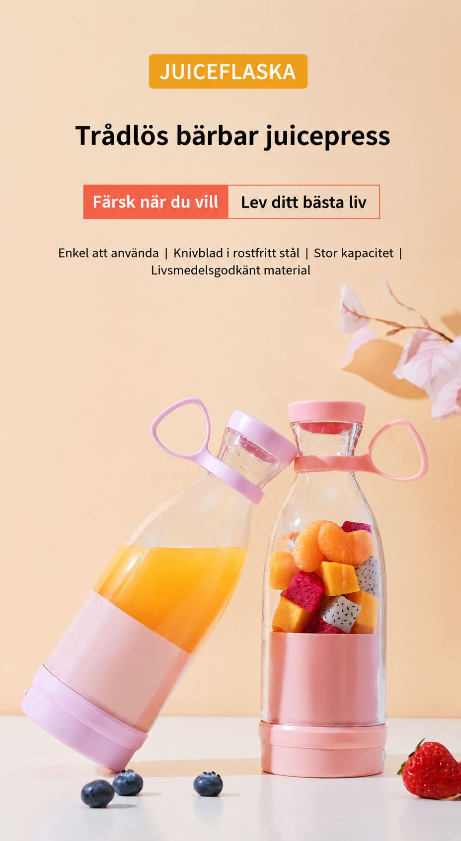 Portabel Juiceblender – Smoothie Mixer för Frukt & Grönsaker