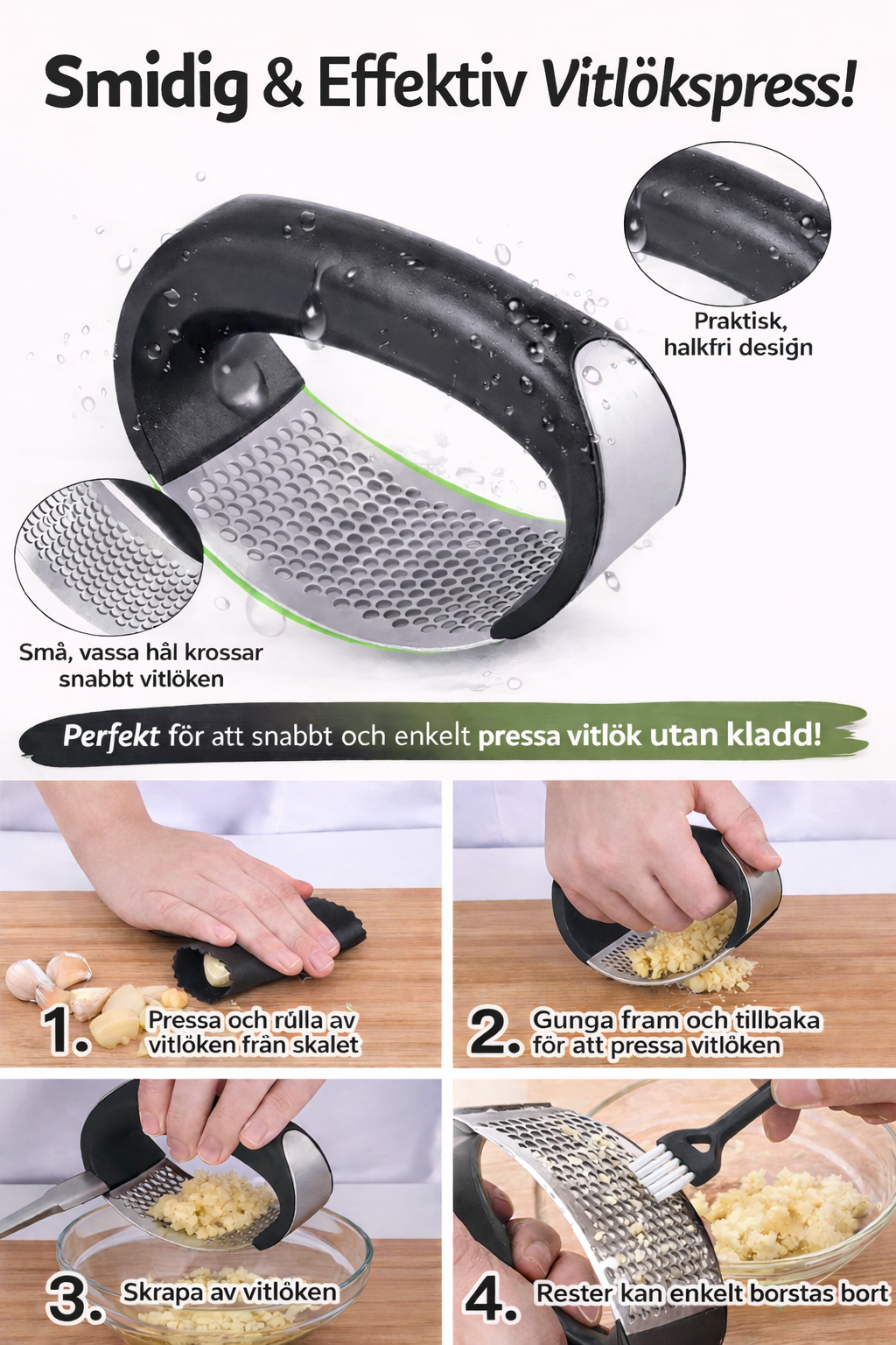 Vitlökspress i Rostfritt Stål – Snabb, Enkel & Ergonomisk