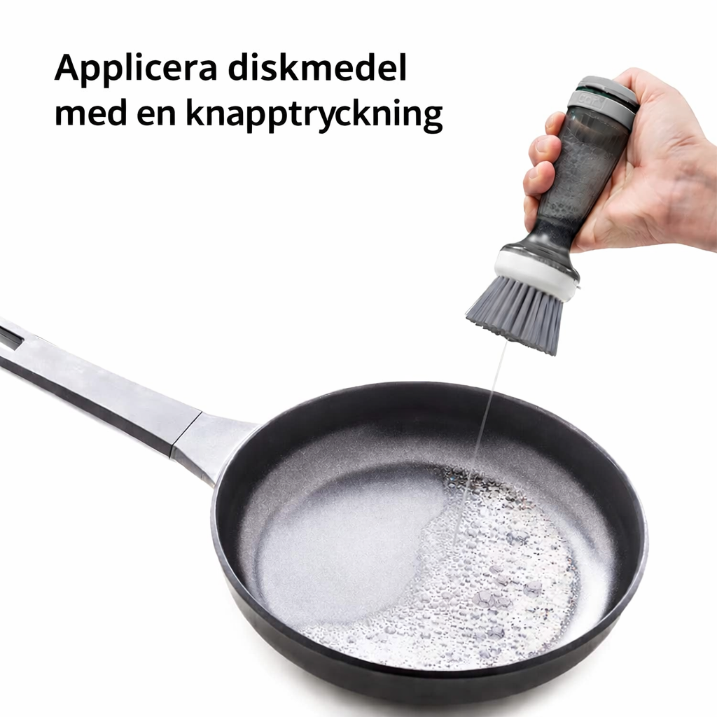 Diskborste med inbyggd behållare för diskmedel – Effektiv Skrubborste för Kastruller & Stekpannor