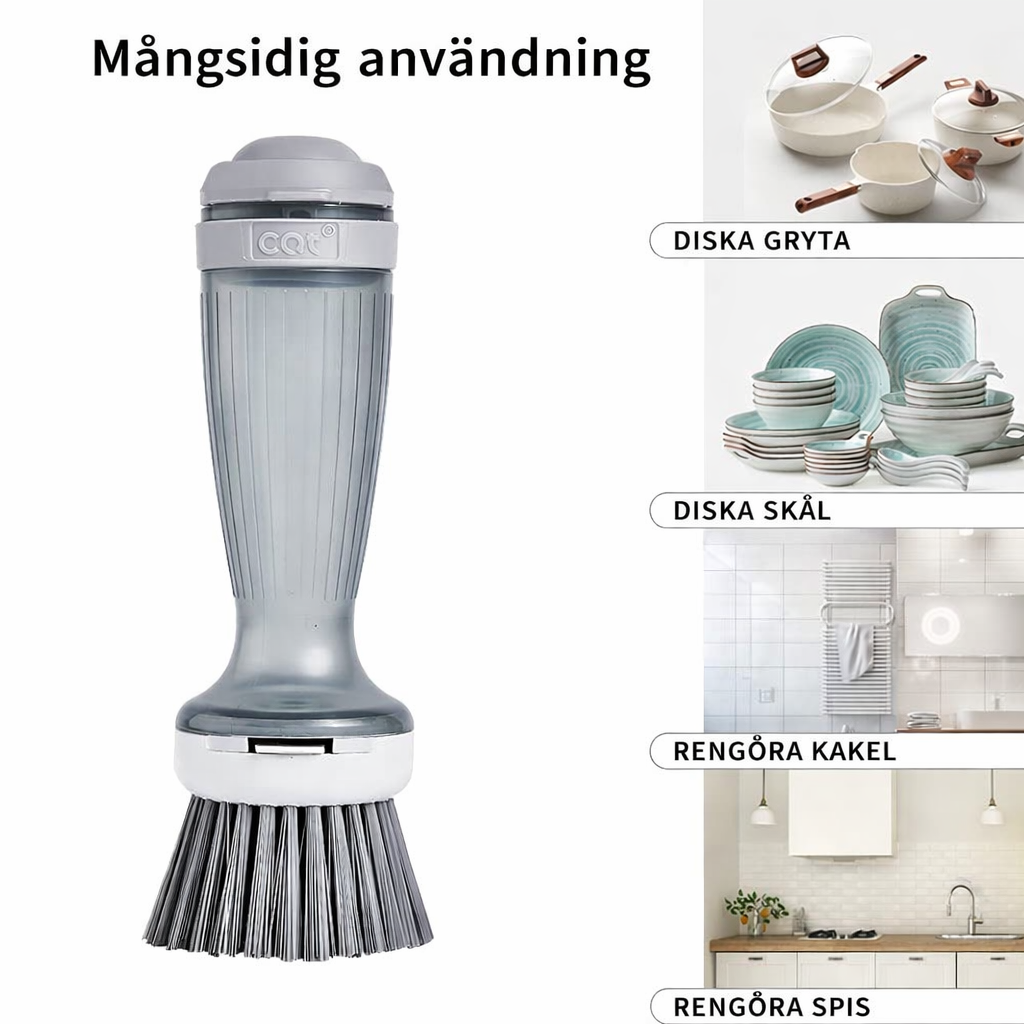 Diskborste med inbyggd behållare för diskmedel – Effektiv Skrubborste för Kastruller & Stekpannor